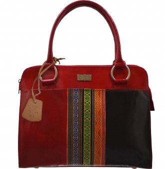 Aztec printed black & Red terracotta leather hand bag C11448-3