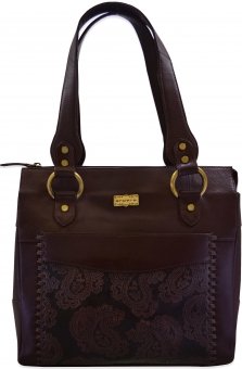 arpera paisly printed brown terracota leather hand bag C11414-2