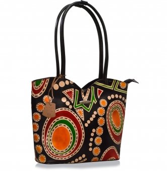 arpera Aztec Black Terracotta Leather Handbag C11478-1A