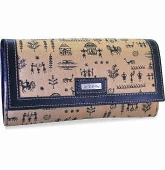 arpera rangoli cotton warli print clutch   beige C11541-91