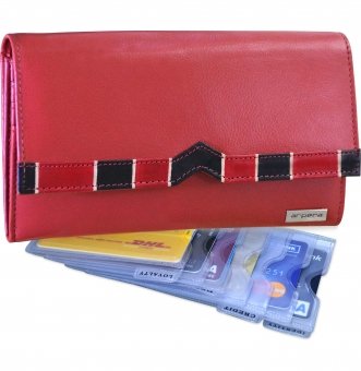 arpera Symphony Leather clutch purse with card organiser Red C11548-3